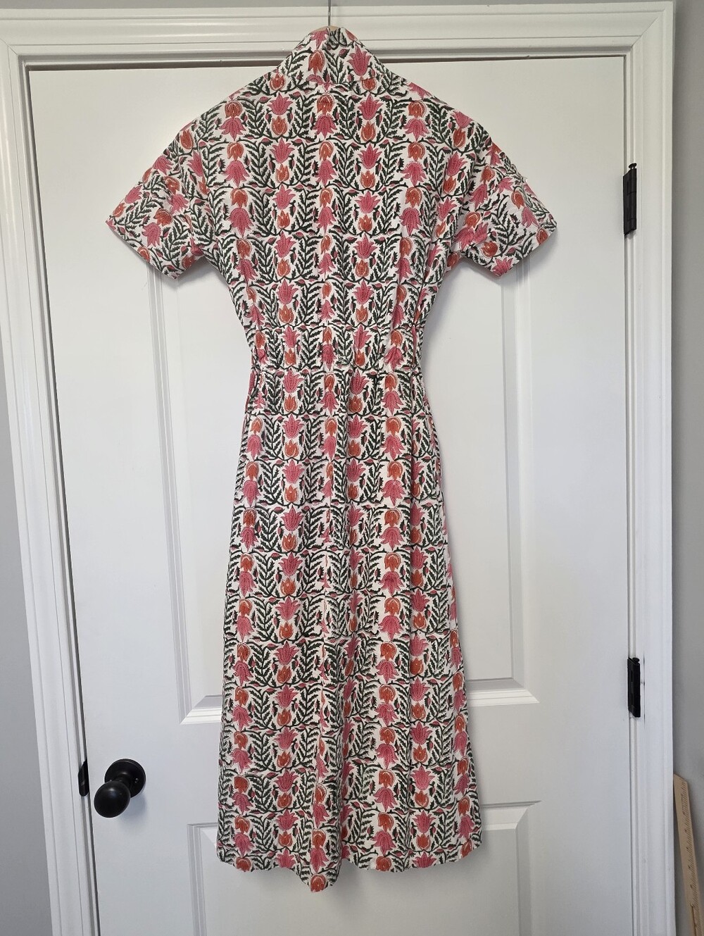 Mod’s Mahal Women’s Midi Shirt Dress English Garden Size XS Pink Green Floral - Picture 5 of 14